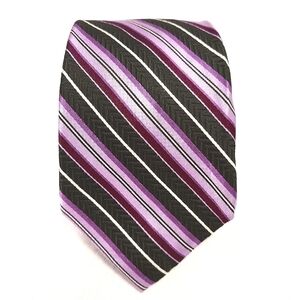 Alfred Sung Striped Tie 100% Silk Purple Black Gray Modern Business Wedding